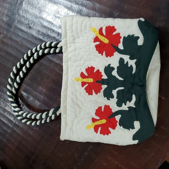Vintage Handbags - QUILTED HIBISCUS HAWAIIAN FLOWERS SHOULDER BAG TOTE ISLANDER HANDMADE TROPICAL